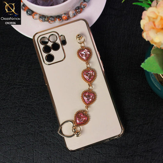 Oppo A94 Cover - Skin - New Electroplating Silk Shiny Camera Bumper Soft Case With Heart Chain Holder