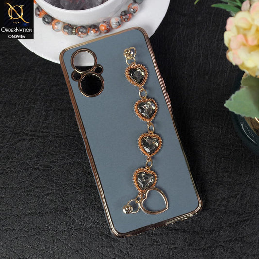 Oppo Reno7 Z 5G Cover - Blue - New Electroplating Silk Shiny Camera Bumper Soft Case With Heart Chain Holder