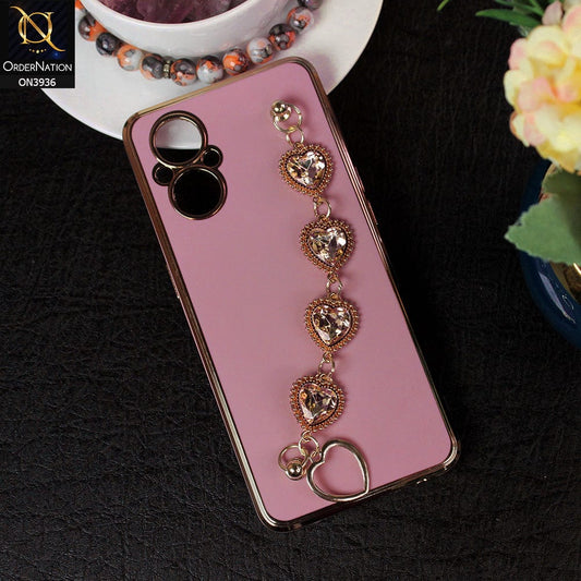 Oppo Reno7 Z 5G Cover - Purple - New Electroplating Silk Shiny Camera Bumper Soft Case With Heart Chain Holder