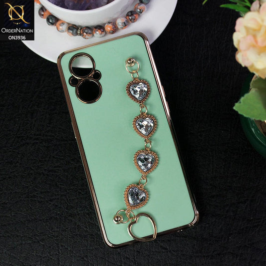 Oppo Reno 7 Lite Cover - Sea Green - New Electroplating Silk Shiny Camera Bumper Soft Case With Heart Chain Holder