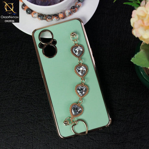 Oppo Reno 7 Lite Cover - Sea Green - New Electroplating Silk Shiny Camera Bumper Soft Case With Heart Chain Holder