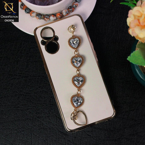 Oppo Reno7 Z 5G Cover - White - New Electroplating Silk Shiny Camera Bumper Soft Case With Heart Chain Holder