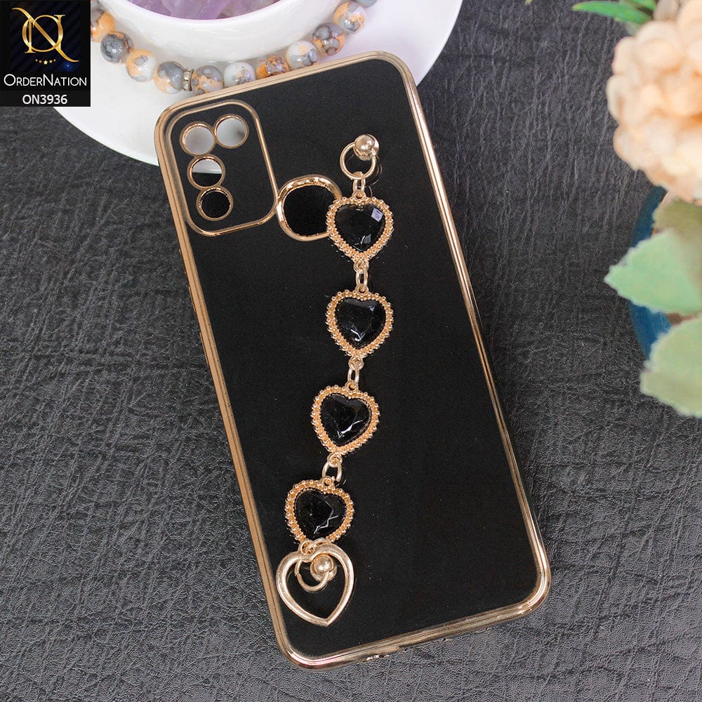 Infinix Hot 11 Play Cover - Black - New Electroplating Silk Shiny Camera Bumper Soft Case With Heart Chain Holder