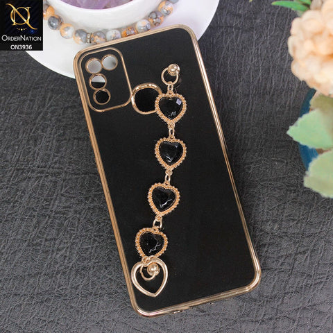 Infinix Hot 11 Play Cover - Black - New Electroplating Silk Shiny Camera Bumper Soft Case With Heart Chain Holder