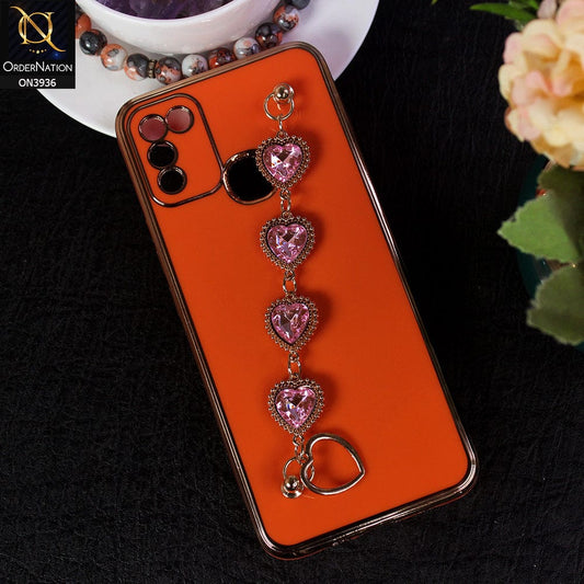 Infinix Hot 10 Play Cover - Orange - New Electroplating Silk Shiny Camera Bumper Soft Case With Heart Chain Holder