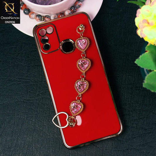 Infinix Hot 10 Play Cover - Red - New Electroplating Silk Shiny Camera Bumper Soft Case With Heart Chain Holder