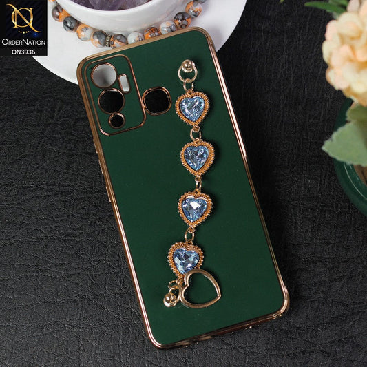Infinix Hot 12 Play Cover - Green - New Electroplating Silk Shiny Camera Bumper Soft Case With Heart Chain Holder