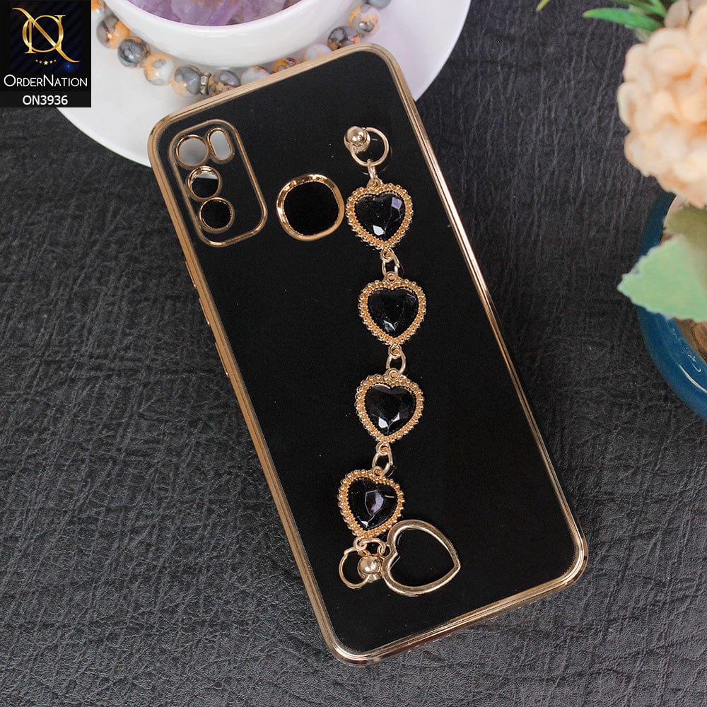 Infinix Hot 9 Play Cover - Black - New Electroplating Silk Shiny Camera Bumper Soft Case With Heart Chain Holder