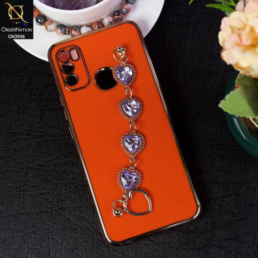 Infinix Hot 9 Play Cover - Orange - New Electroplating Silk Shiny Camera Bumper Soft Case With Heart Chain Holder