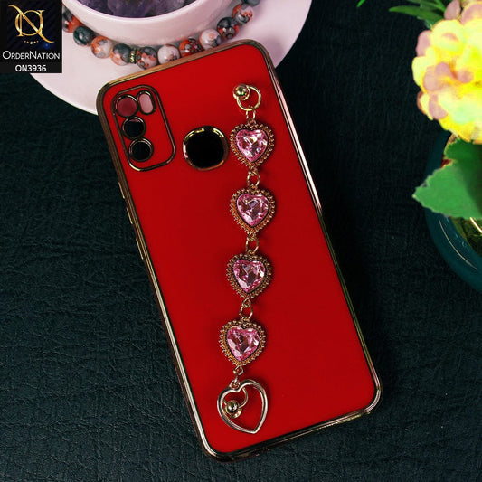 Infinix Hot 9 Play Cover - Red - New Electroplating Silk Shiny Camera Bumper Soft Case With Heart Chain Holder