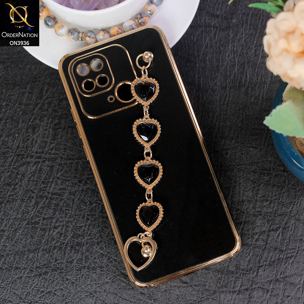 Xiaomi Redmi 10C Cover - Black - New Electroplating Silk Shiny Camera Bumper Soft Case With Heart Chain Holder