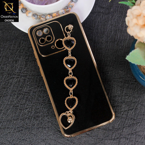 Xiaomi Redmi 10C Cover - Black - New Electroplating Silk Shiny Camera Bumper Soft Case With Heart Chain Holder