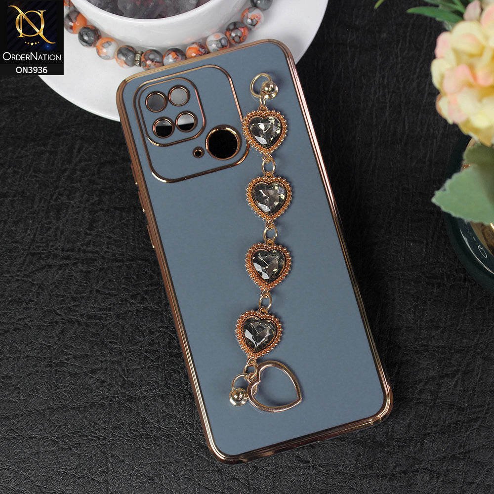 Xiaomi Redmi 10C Cover - Blue - New Electroplating Silk Shiny Camera Bumper Soft Case With Heart Chain Holder