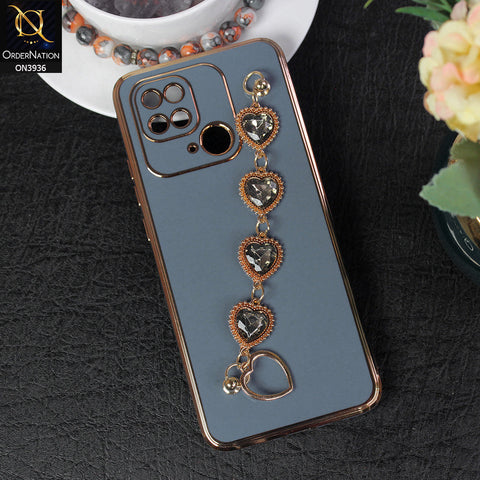 Xiaomi Redmi 10C Cover - Blue - New Electroplating Silk Shiny Camera Bumper Soft Case With Heart Chain Holder