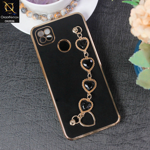 Xiaomi Redmi 10A Cover - Black - New Electroplating Silk Shiny Camera Bumper Soft Case With Heart Chain Holder