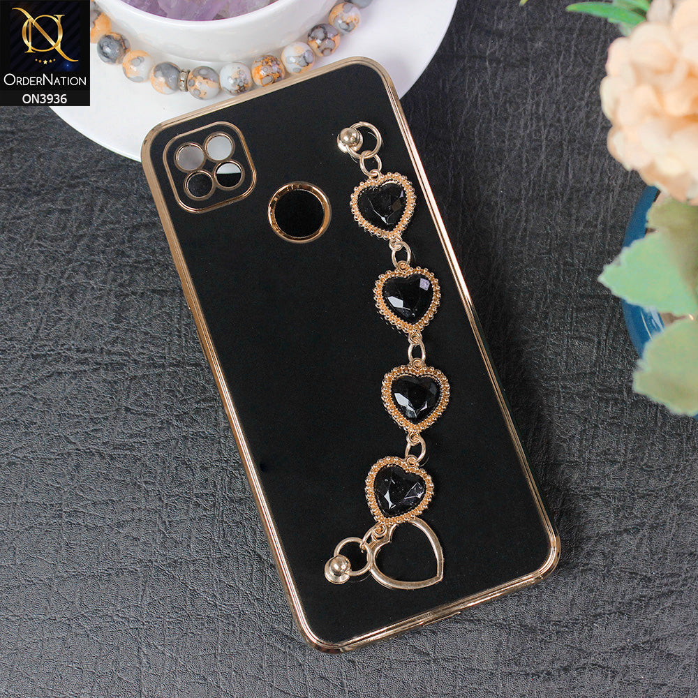 Xiaomi Redmi 9C Cover - Black - New Electroplating Silk Shiny Camera Bumper Soft Case With Heart Chain Holder