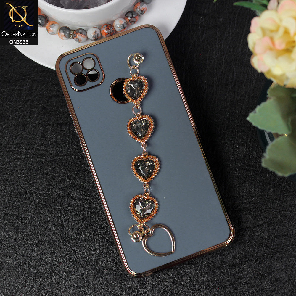 Xiaomi Redmi 10A Cover - Blue - New Electroplating Silk Shiny Camera Bumper Soft Case With Heart Chain Holder