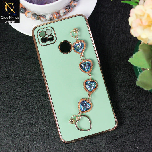 Xiaomi Redmi 9C Cover - Sea Green - New Electroplating Silk Shiny Camera Bumper Soft Case With Heart Chain Holder