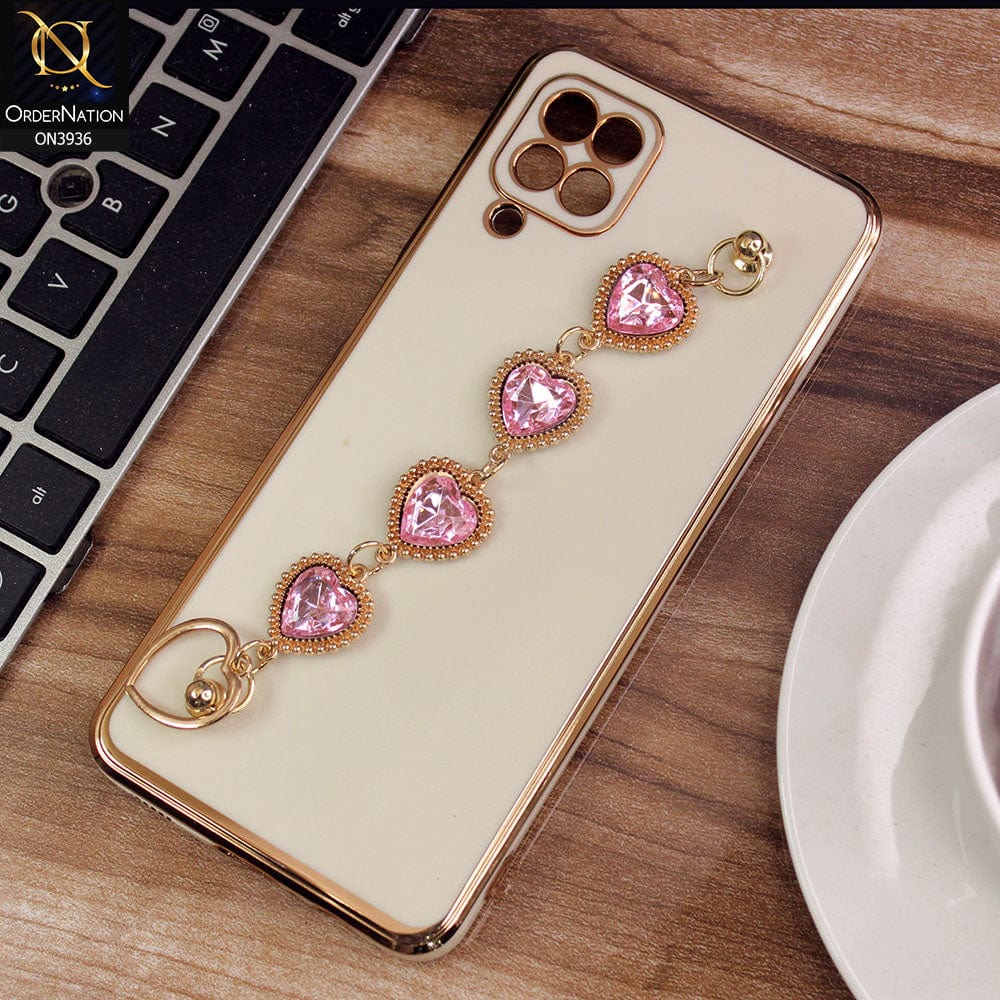 Samsung Galaxy A12 Cover - Skin - New Electroplating Silk Shiny Camera Bumper Soft Case With Heart Chain Holder