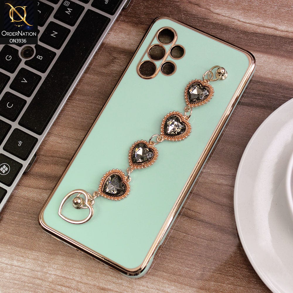 Samsung Galaxy A32 Cover - Sea Green - New Electroplating Silk Shiny Camera Bumper Soft Case With Heart Chain Holder