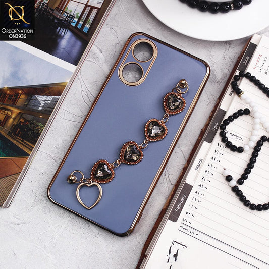 Vivo Y02s Cover - Blue - New Electroplating Silk Shiny Camera Bumper Soft Case With Heart Chain Holder