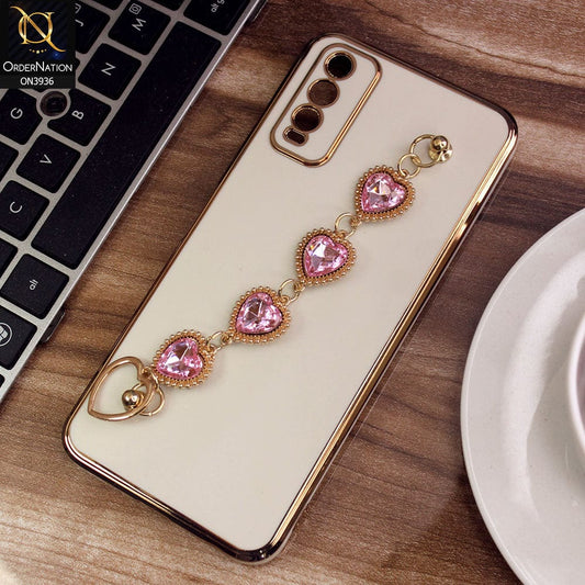 Vivo Y20s Cover - Skin - New Electroplating Silk Shiny Camera Bumper Soft Case With Heart Chain Holder