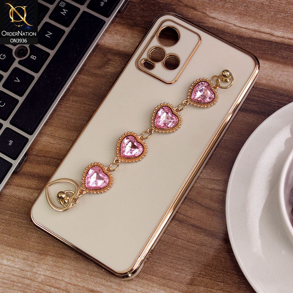 vivo Y33t Cover - Skin - New Electroplating Silk Shiny Camera Bumper Soft Case With Heart Chain Holder