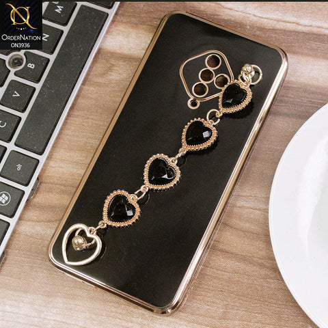 Vivo Y51 (2020 September) Cover - Black - New Electroplating Silk Shiny Camera Bumper Soft Case With Heart Chain Holder