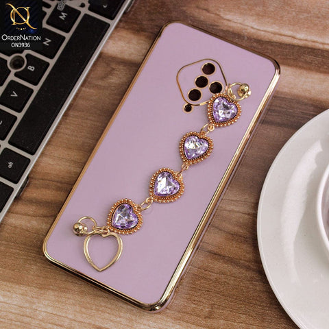Vivo S1 Pro Cover - Purple - New Electroplating Silk Shiny Camera Bumper Soft Case With Heart Chain Holder