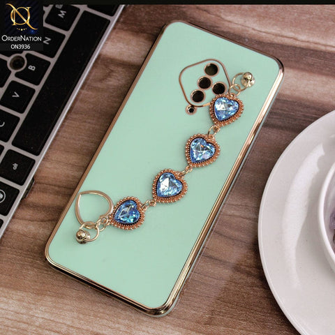 Vivo Y51 (2020 September) Cover - Sea Green - New Electroplating Silk Shiny Camera Bumper Soft Case With Heart Chain Holder