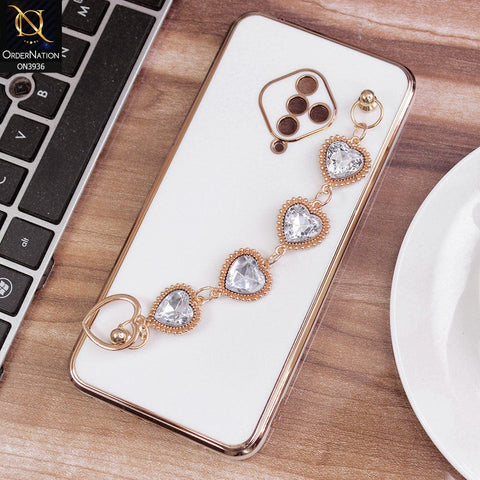 Vivo S1 Pro Cover - White - New Electroplating Silk Shiny Camera Bumper Soft Case With Heart Chain Holder