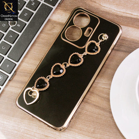 Vivo Y55 4G Cover - Black - New Electroplating Silk Shiny Camera Bumper Soft Case With Heart Chain Holder