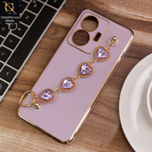 Vivo Y55 4G Cover - Purple - New Electroplating Silk Shiny Camera Bumper Soft Case With Heart Chain Holder