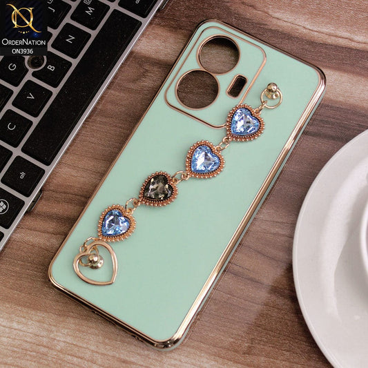 Vivo Y55 4G Cover - Sea Green - New Electroplating Silk Shiny Camera Bumper Soft Case With Heart Chain Holder