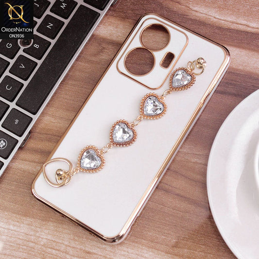 Vivo Y55 4G Cover - White - New Electroplating Silk Shiny Camera Bumper Soft Case With Heart Chain Holder