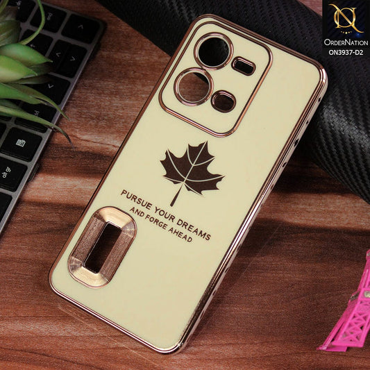 Vivo V25 5G Cover - Design 2 - New Electroplating Borders Maple Leaf Chrome logo Hole Camera Protective Soft Silicone Case