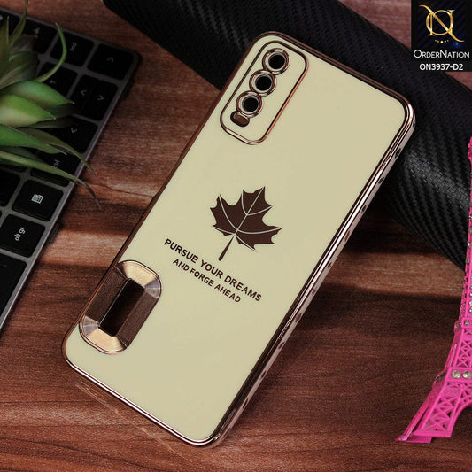 Vivo Y20a Cover - Design 2 - New Electroplating Borders Maple Leaf Chrome logo Hole Camera Protective Soft Silicone Case