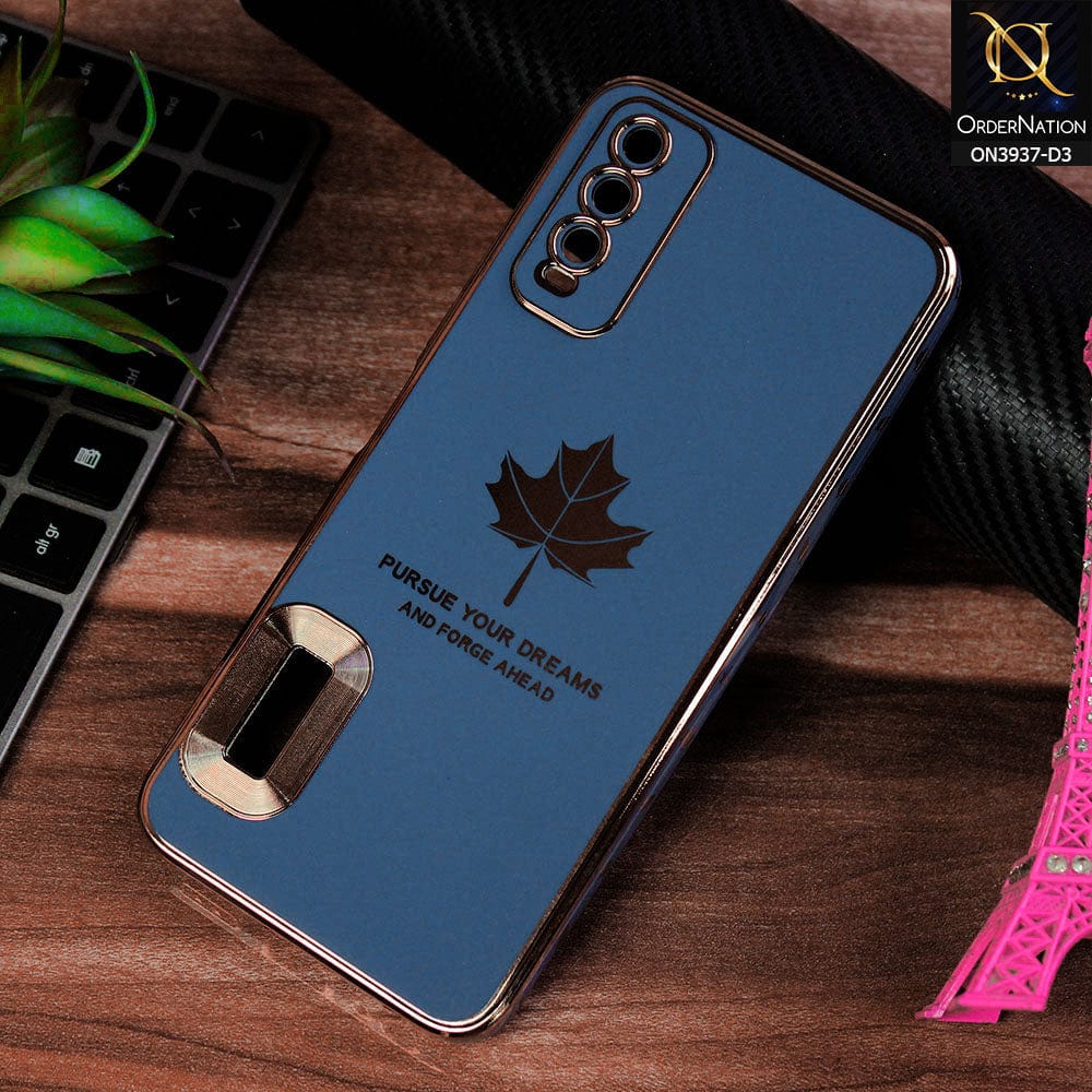 Vivo Y20i Cover - Design 3 - New Electroplating Borders Maple Leaf Chrome logo Hole Camera Protective Soft Silicone Case