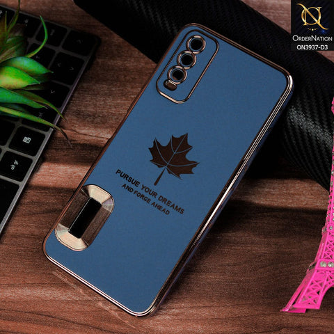 Vivo Y20i Cover - Design 3 - New Electroplating Borders Maple Leaf Chrome logo Hole Camera Protective Soft Silicone Case