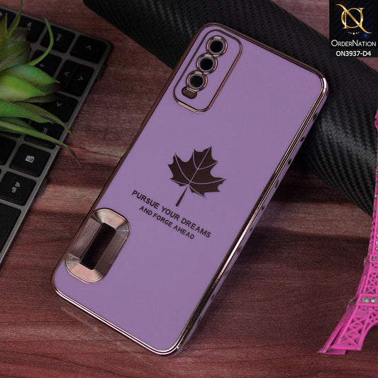 Vivo Y20s Cover - Design 4 - New Electroplating Borders Maple Leaf Chrome logo Hole Camera Protective Soft Silicone Case