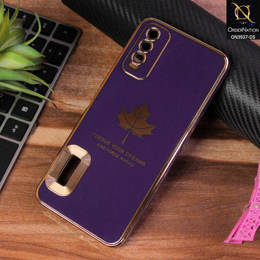 Vivo Y20s Cover - Design 5 - New Electroplating Borders Maple Leaf Chrome logo Hole Camera Protective Soft Silicone Case