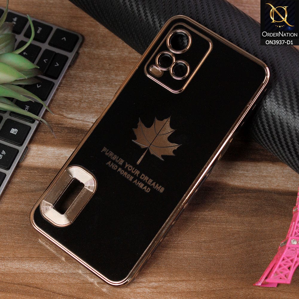Vivo Y33s Cover - Design 1 - New Electroplating Borders Maple Leaf Chrome logo Hole Camera Protective Soft Silicone Case