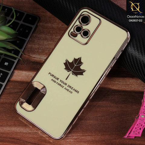 vivo Y33t Cover - Design 2 - New Electroplating Borders Maple Leaf Chrome logo Hole Camera Protective Soft Silicone Case