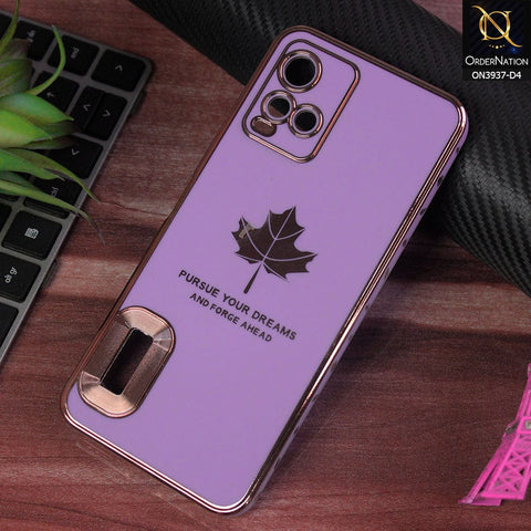 vivo Y33t Cover - Design 4 - New Electroplating Borders Maple Leaf Chrome logo Hole Camera Protective Soft Silicone Case