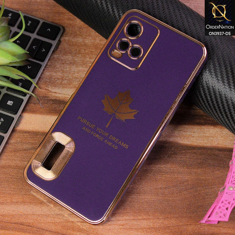 vivo Y33t Cover - Design 5 - New Electroplating Borders Maple Leaf Chrome logo Hole Camera Protective Soft Silicone Case