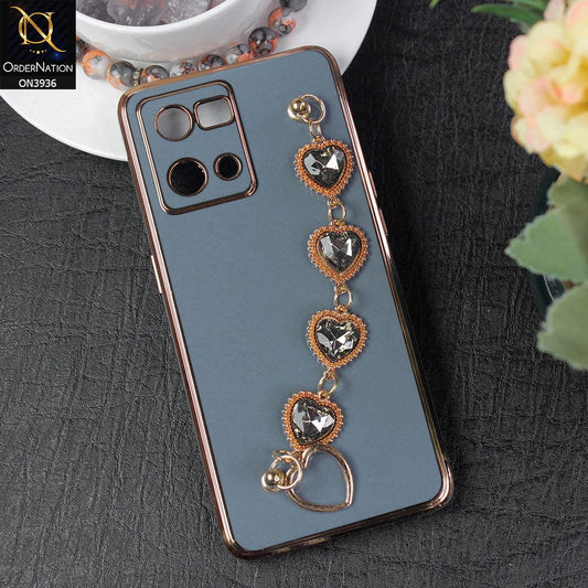 Oppo Reno 7 4G Cover - Blue - New Electroplating Silk Shiny Camera Bumper Soft Case With Heart Chain Holder