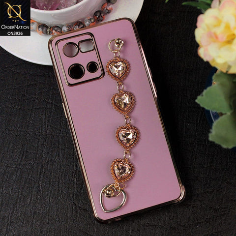 Oppo Reno 7 4G Cover - Purple - New Electroplating Silk Shiny Camera Bumper Soft Case With Heart Chain Holder
