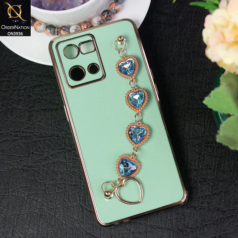 Oppo Reno 7 4G Cover - Sea Green - New Electroplating Silk Shiny Camera Bumper Soft Case With Heart Chain Holder