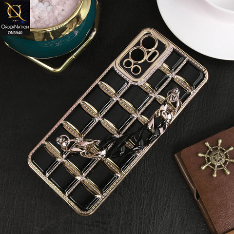 Infinix Hot 12 Cover - Black - 3D Electroplating Square Grid Design Soft TPU Case With Chain Holder