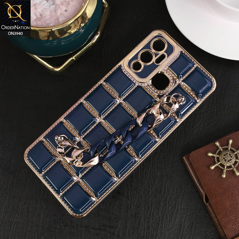 Infinix Hot 12 Play Cover - Blue - 3D Electroplating Square Grid Design Soft TPU Case With Chain Holder